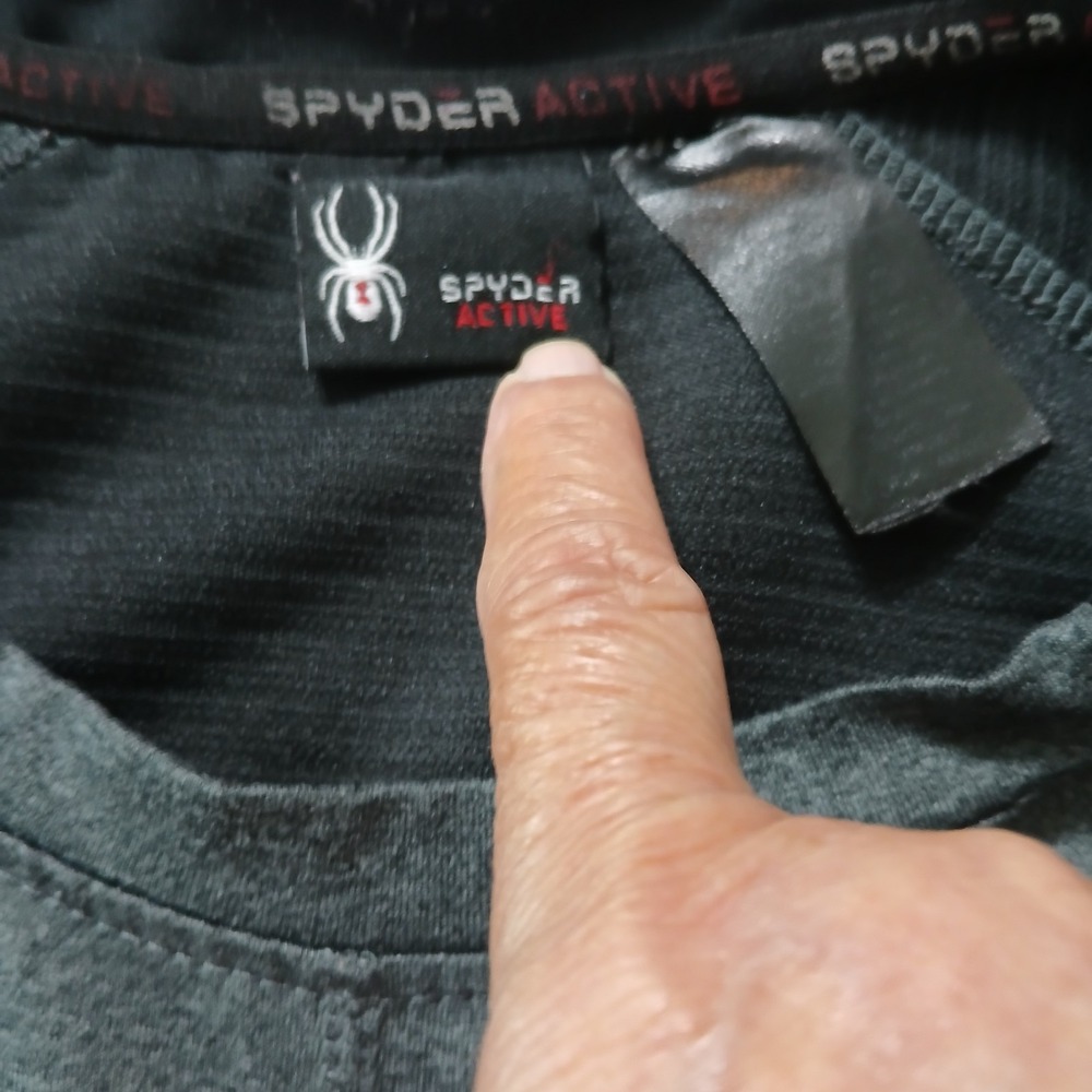 Spyder Active Mens Long Sleeve Performance Shirt Grey Black Red Logo XL - Picture 7 of 12